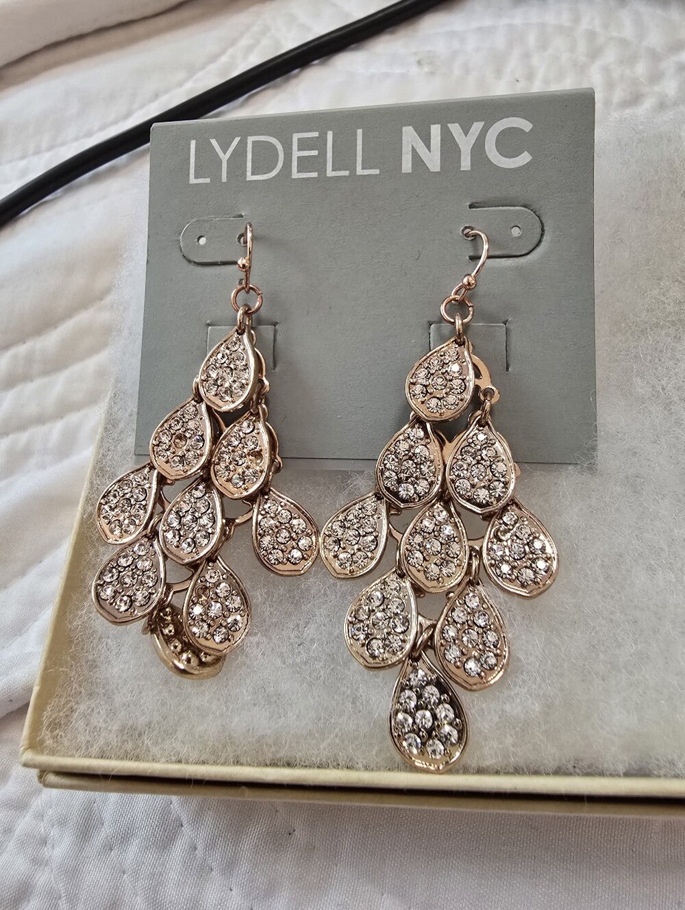New Lydell NYC Rose Gold Teardrop Crystal Chandelier Earrings